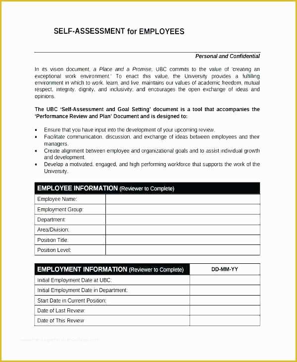 Employee Self Evaluation Template Free Of Employee Self assessment Samples Mance Review Example