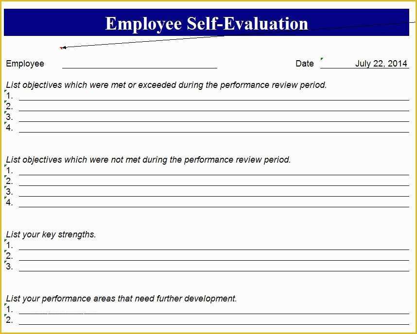 Employee Self Evaluation Template Free Of Employee Self Evaluation form