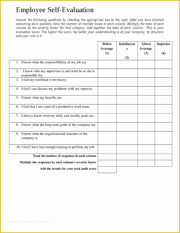 Employee Self Evaluation Template Free Of Free Employee Self Evaluation forms Printable