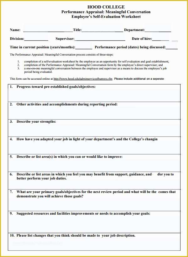Employee Self Evaluation Template Free Of Sample Employee Evaluation Template 8 Free Documents In