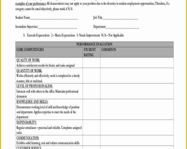 Employee Self Evaluation Template Free Of Sample Employee Self Evaluation form 10 Free Documents