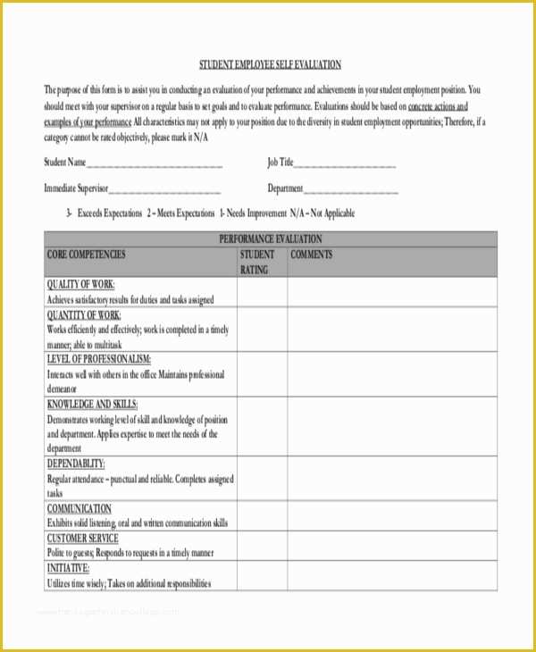 Employee Self Evaluation Template Free Of Sample Employee Self Evaluation form 10 Free Documents