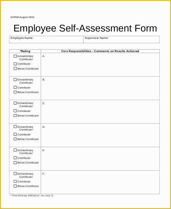 Employee Self Evaluation Template Free Of Self assessment form