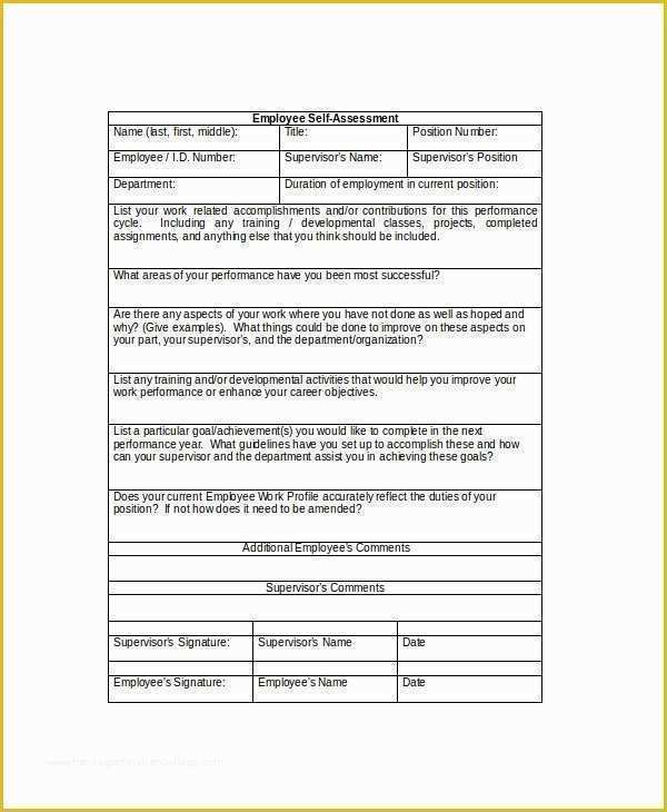 Employee Self Evaluation Template Free Of Self assessment Template 7 Word Pdf Documents Download