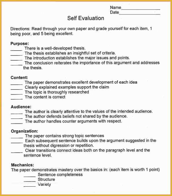 Employee Self Evaluation Template Free Of Self Evaluation Examples