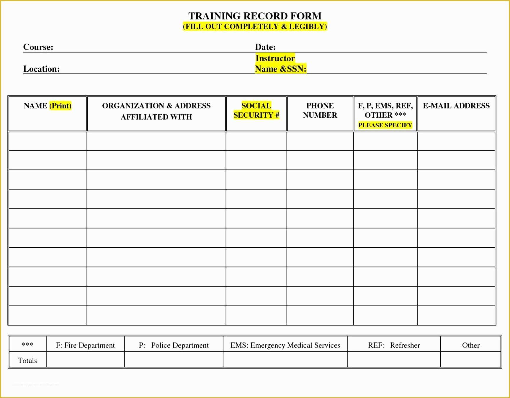 Employee Training Template Free Of Microsoft Employee Training Record Template to