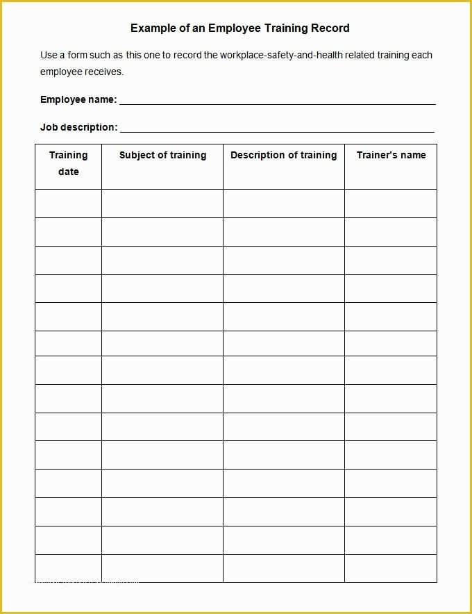 Employee Training Template Free Of Training Record Template Baskanai