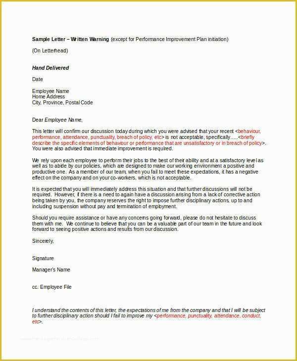 Employee Written Warning Template Free Of 11 Employee Warning Letter Template Pdf Doc