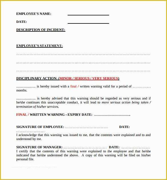 Employee Written Warning Template Free Of 11 Written Warning Templates – Pdf