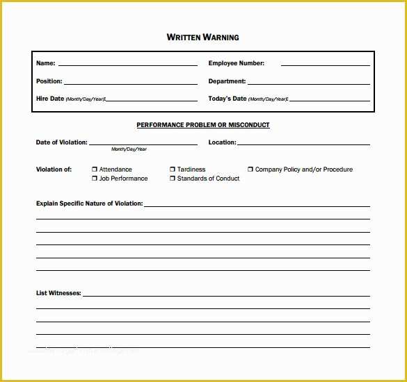 Employee Written Warning Template Free Of 11 Written Warning Templates – Pdf