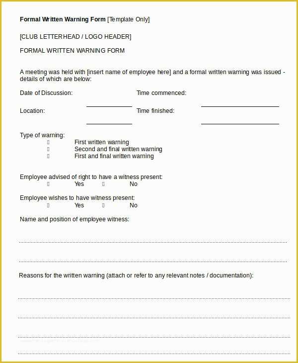 Employee Written Warning Template Free Of 12 Printable Written Warning Templates Pdf Google Docs