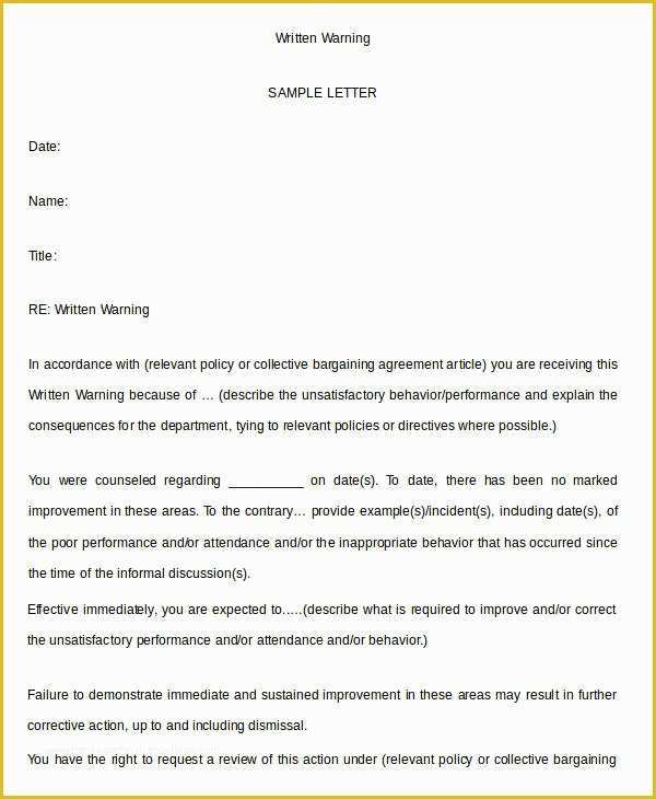 Employee Written Warning Template Free Of 12 Printable Written Warning Templates Pdf Google Docs