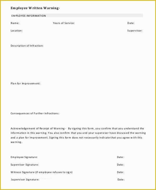 Employee Written Warning Template Free Of 12 Printable Written Warning Templates Pdf Google Docs