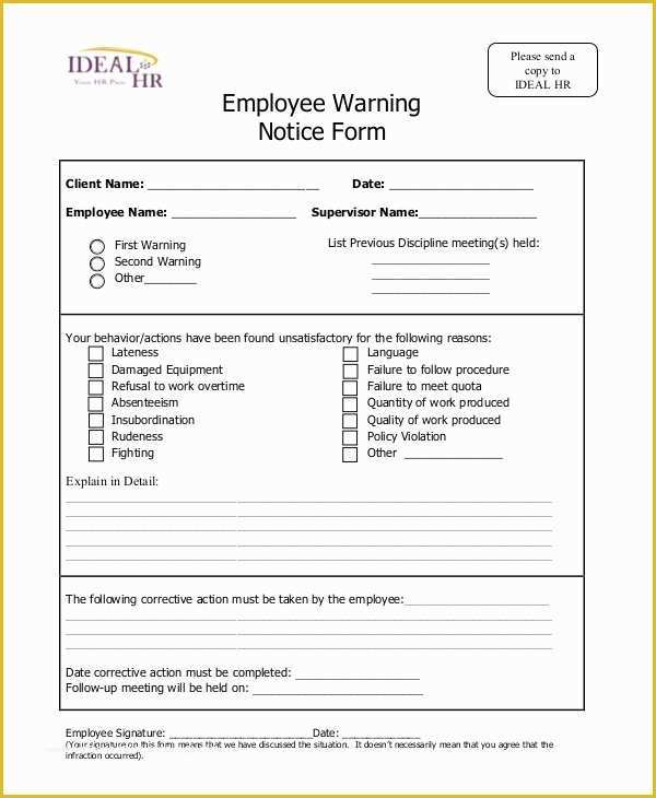 Employee Written Warning Template Free Of 6 Sample Employee Warning Notice forms