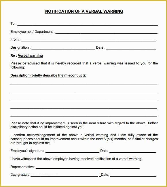 Employee Written Warning Template Free Of 6 Verbal Warning Templates – Pdf