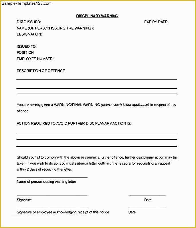 Employee Written Warning Template Free Of Employee Disciplinary Action form Ready forms Good