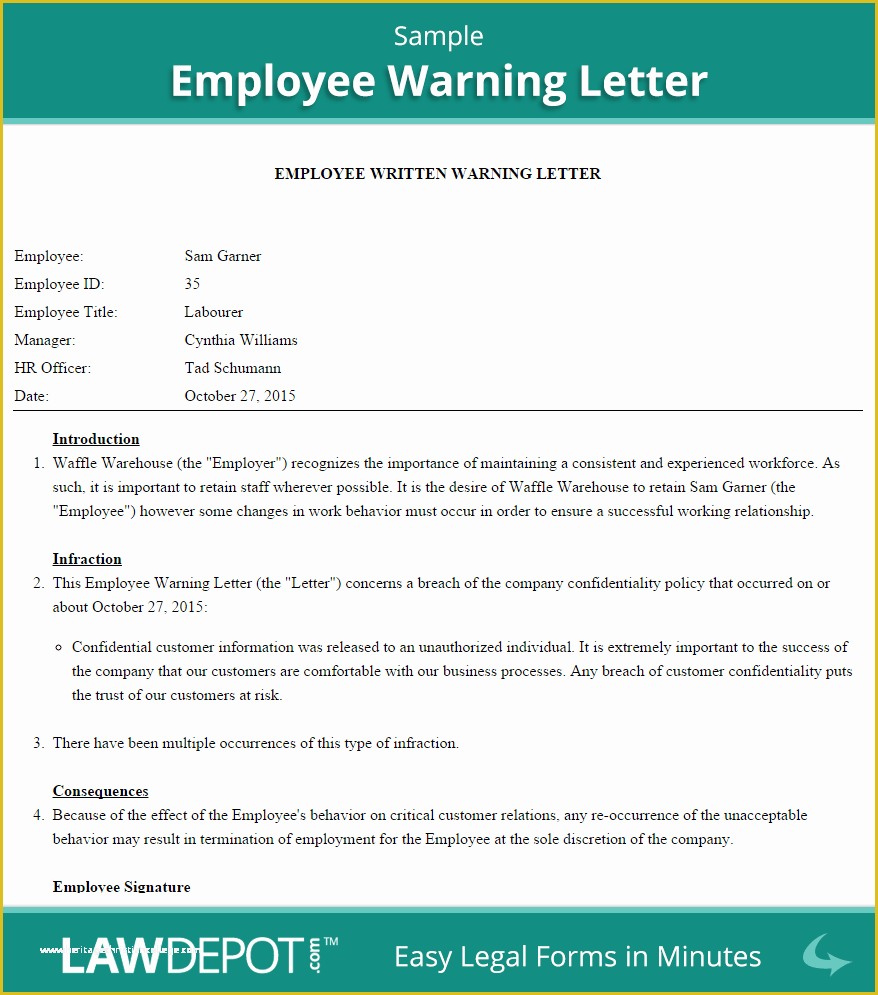 Employee Written Warning Template Free Of Employee Warning Letter Template Us
