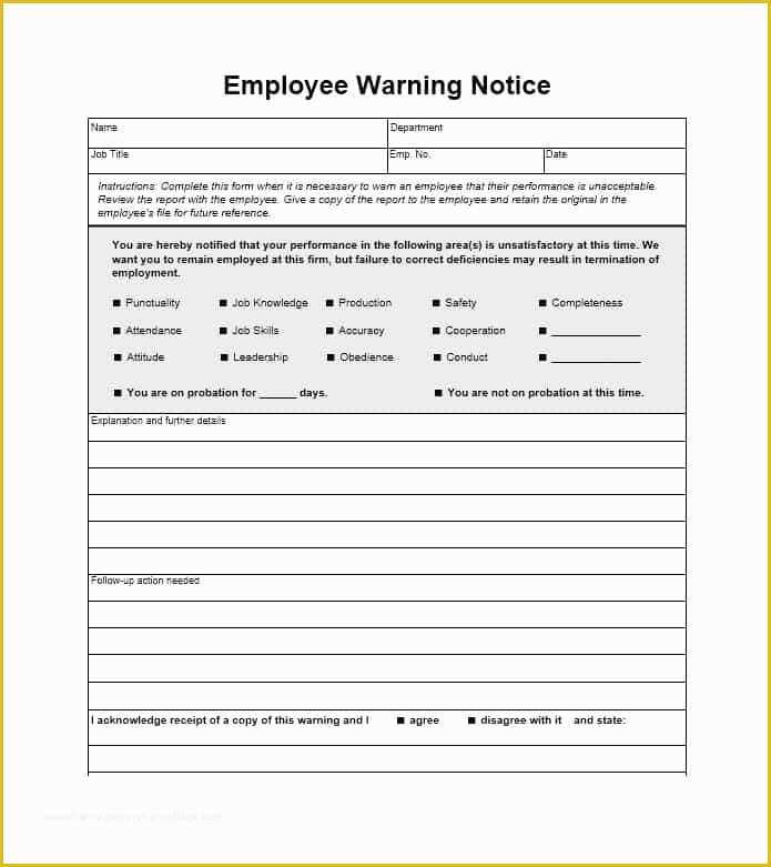 Employee Written Warning Template Free Of Employee Warning Notice Download 56 Free Templates & forms
