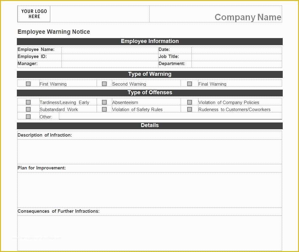 Employee Written Warning Template Free Of Employee Warning Notice