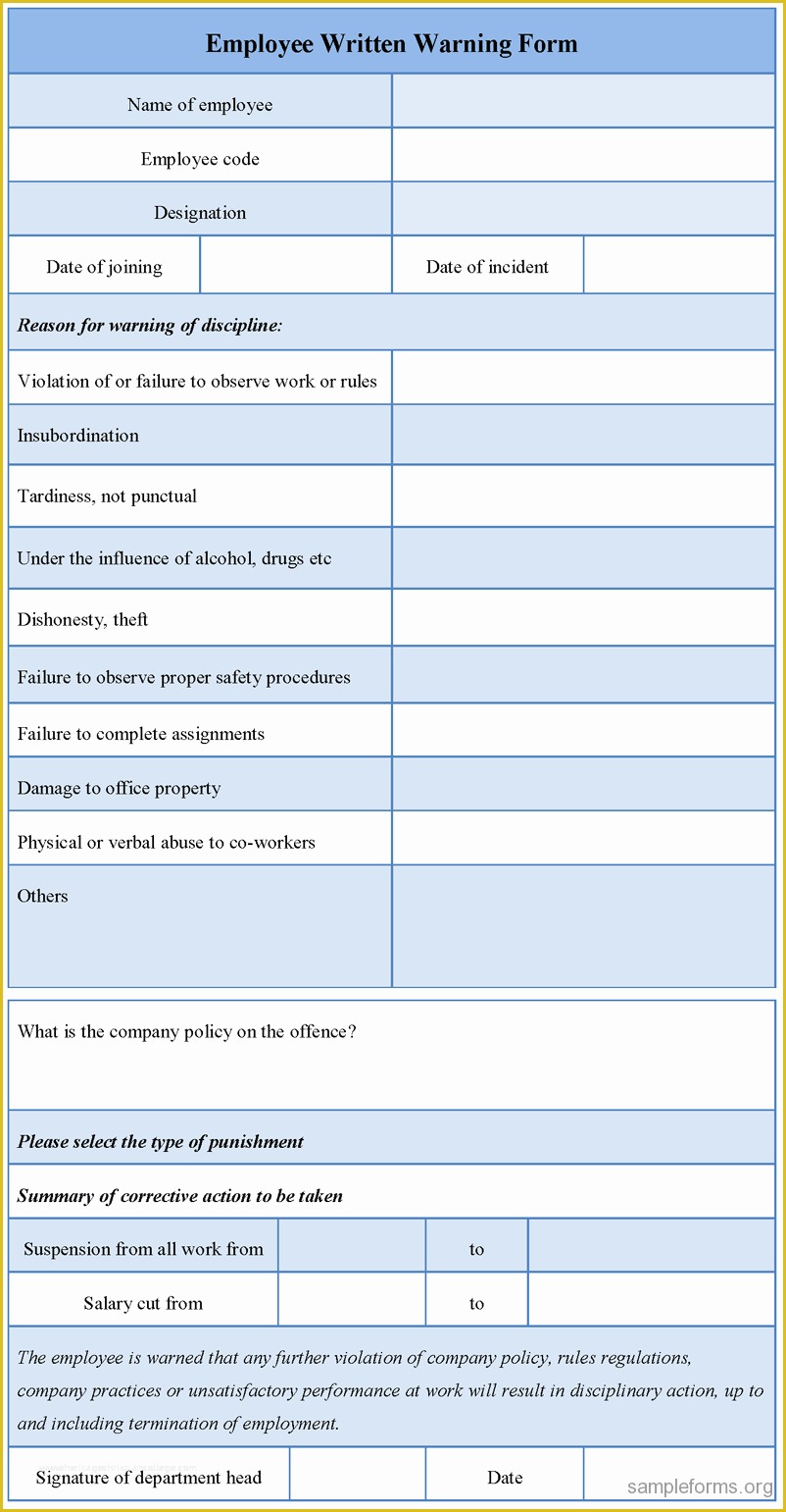 Employee Written Warning Template Free Of Employee Written Warning form Sample forms