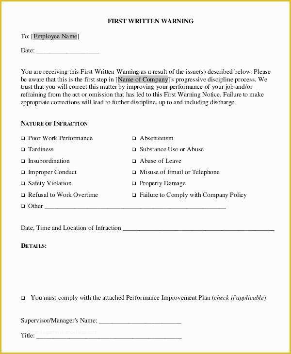 Employee Written Warning Template Free Of First Warning Letter Templates 14 Free Word Pdf format