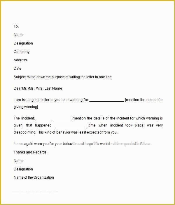 Employee Written Warning Template Free Of Sample Warning Letter 12 Free Documents Download In
