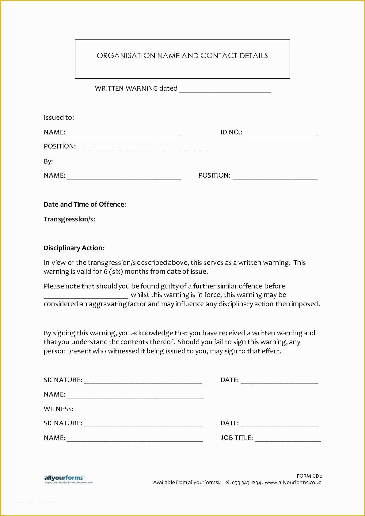 Employee Written Warning Template Free Of Sample Written Warning Letter to Employee