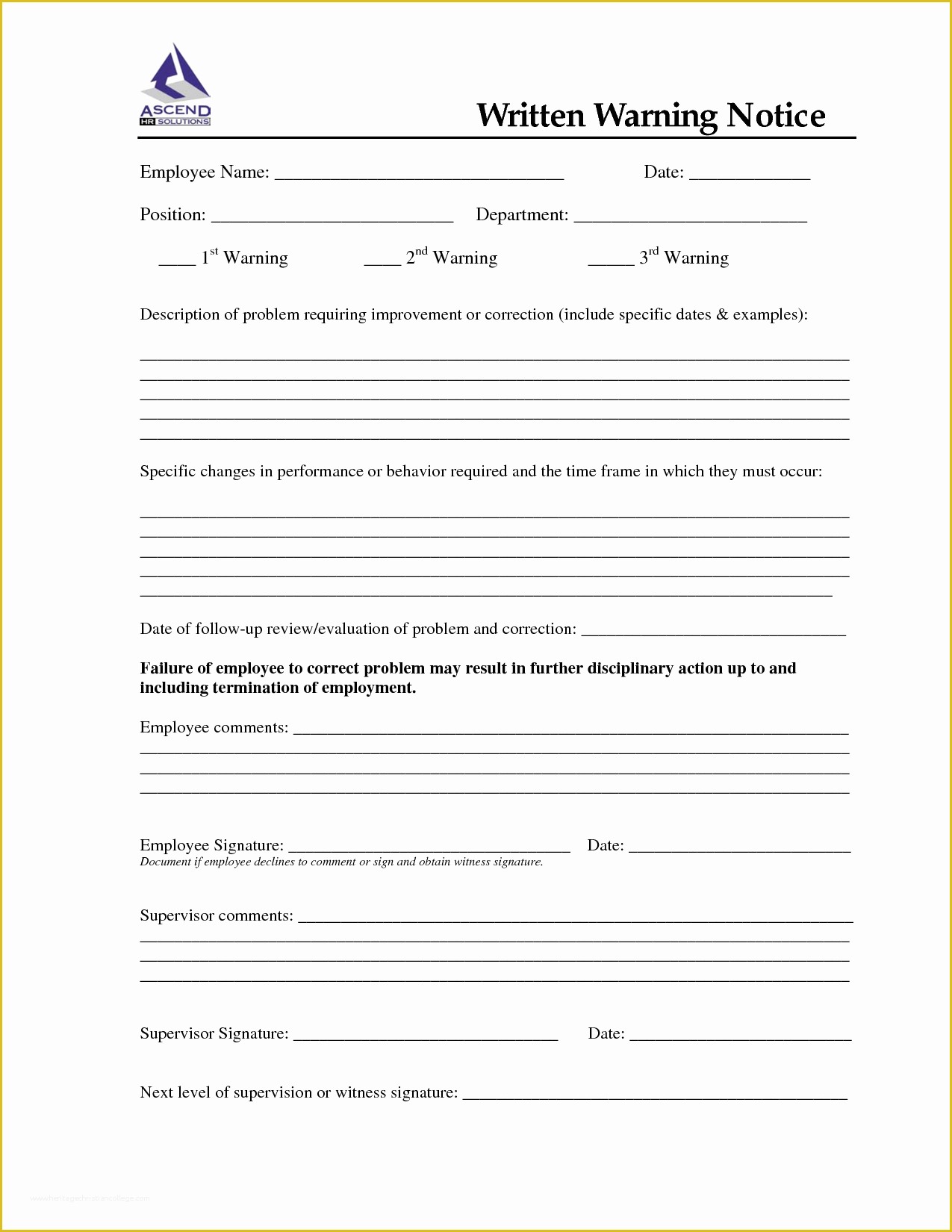 Editable Employee Written Warning Template