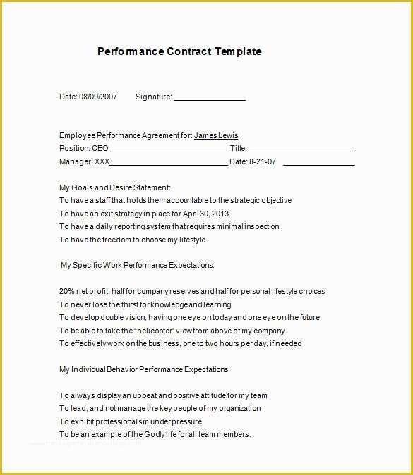 Employment Agreement Template Free Download Of 15 Performance Contract Templates Word Pdf Google