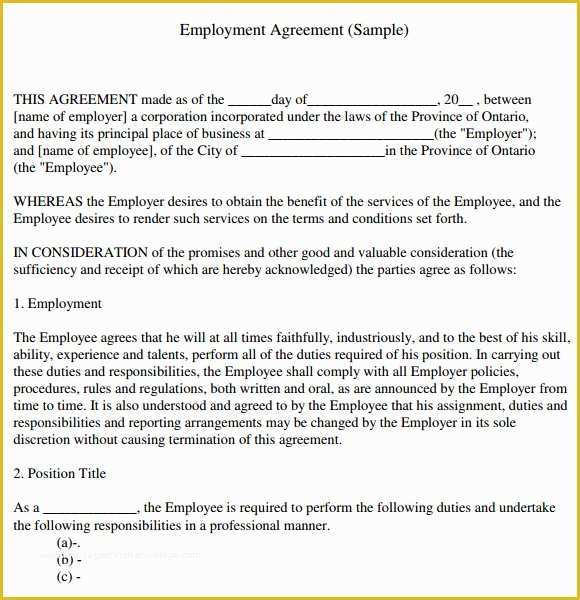 Employment Agreement Template Free Download Of 8 Sample Employment Agreements