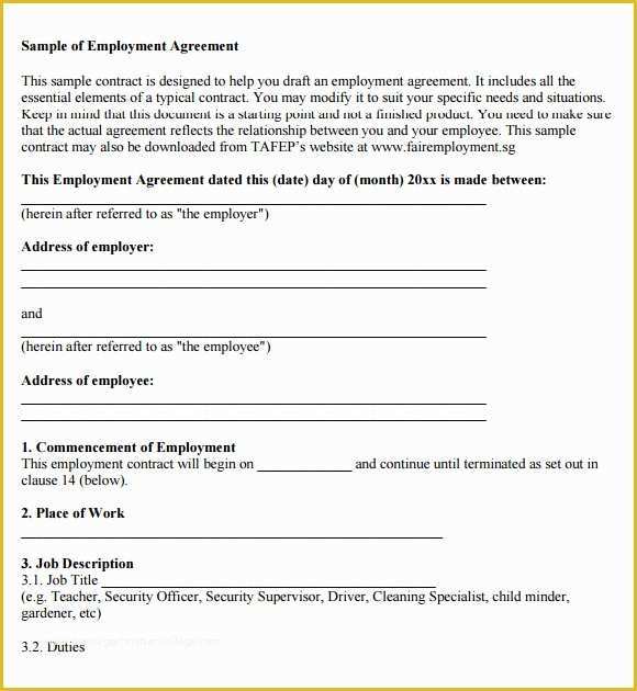 Employment Agreement Template Free Download Of 9 Sample Employment Agreements