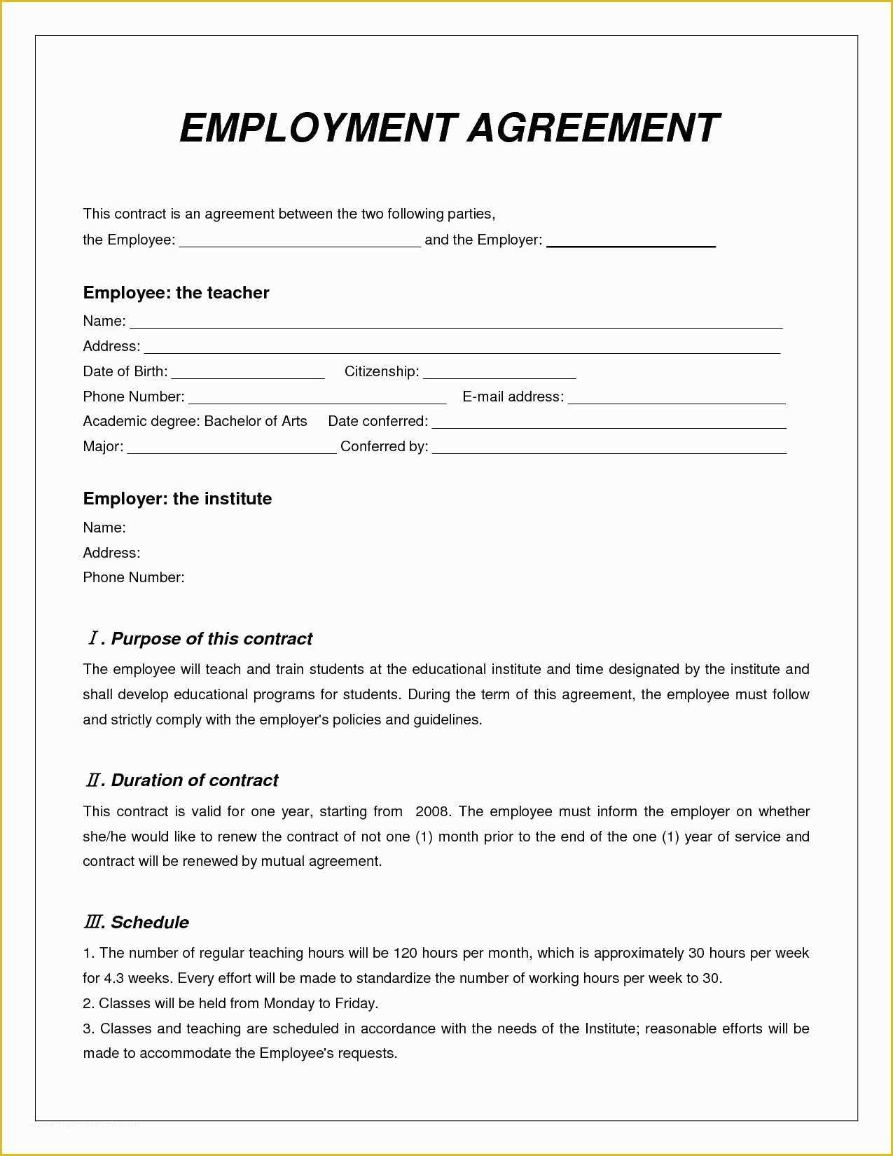 Employment Agreement Template Free Download Of Contract Employee Agreement Sample Templates Resume