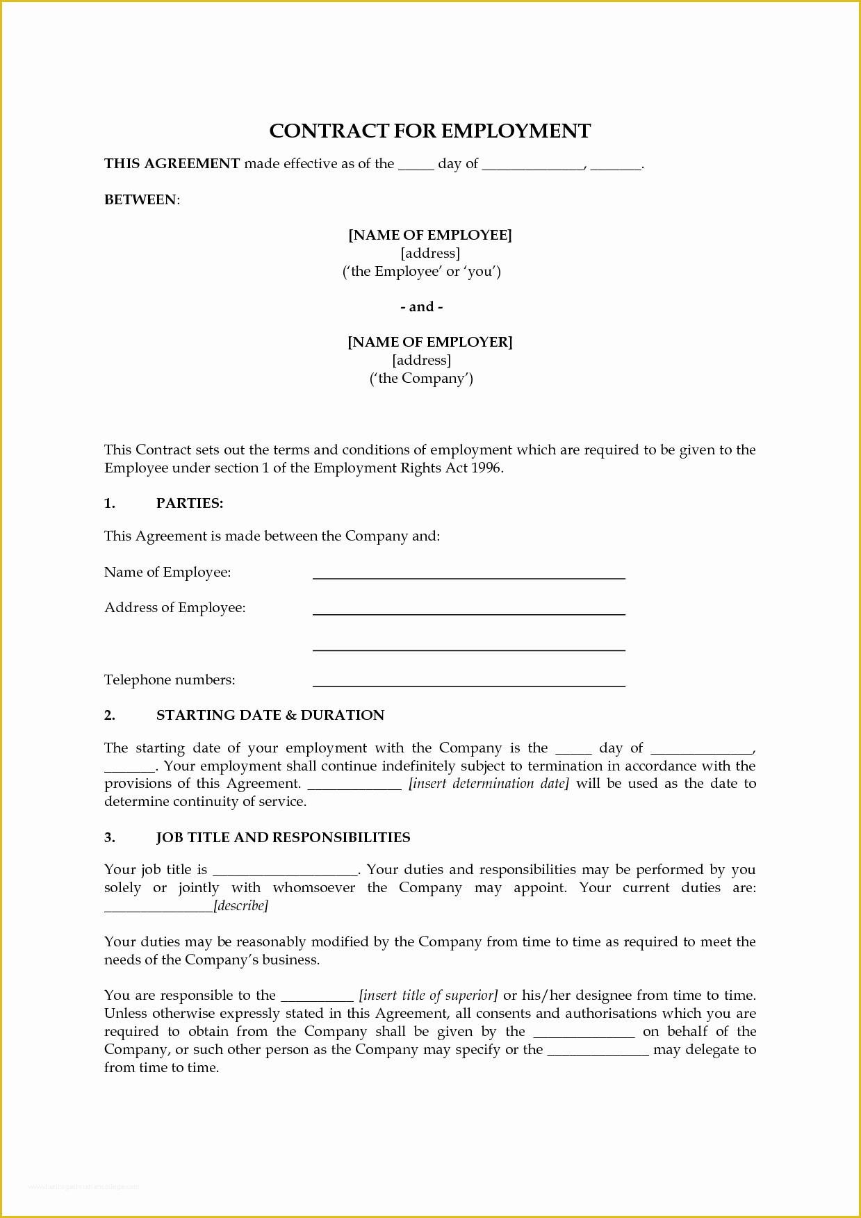 Employment Agreement Template Free Download Of Download Free Employee Contract Template Uk Free software
