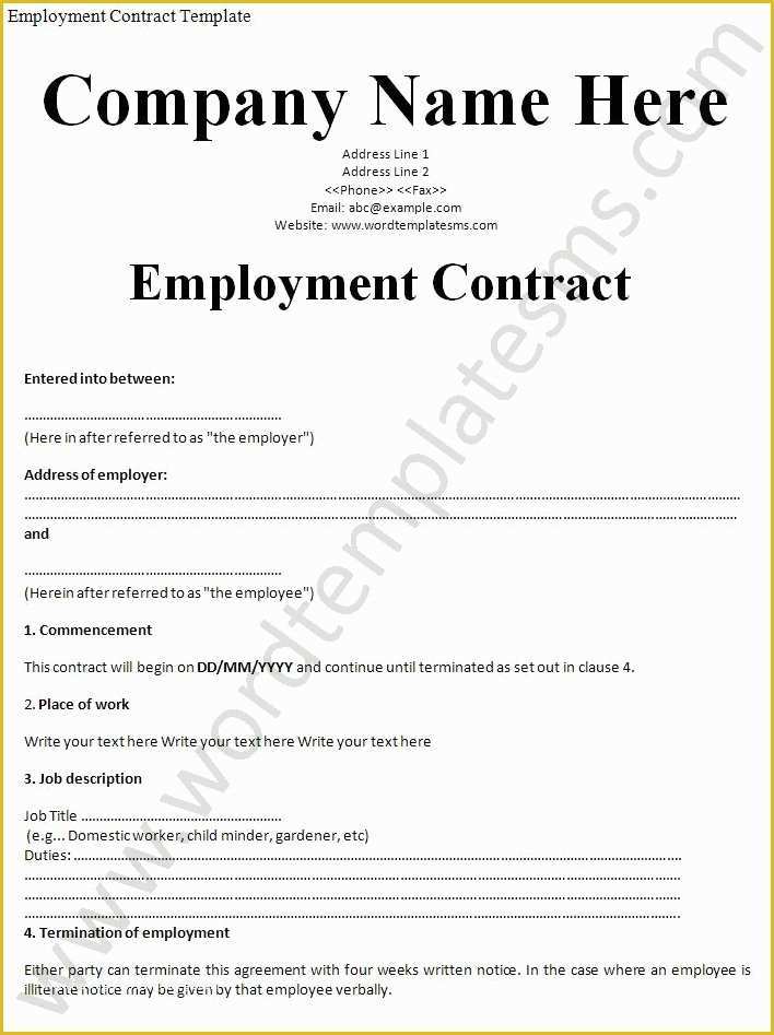Employment Agreement Template Free Download Of Employment Contract Template
