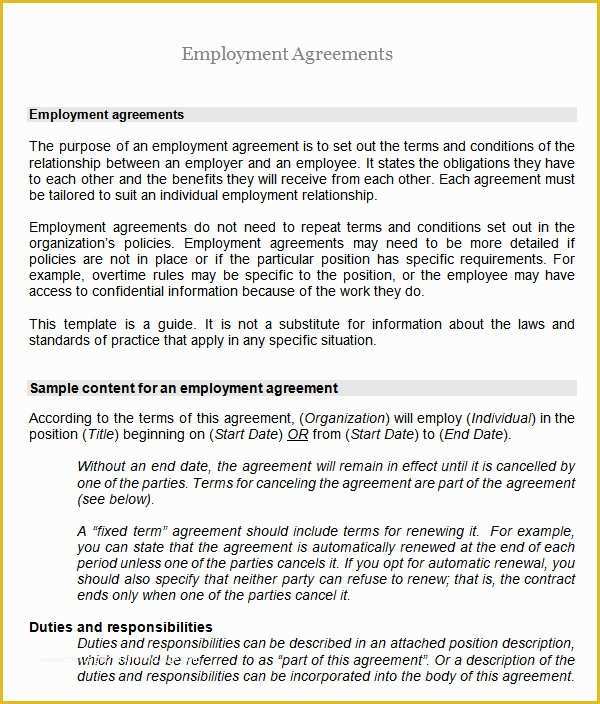 Employment Agreement Template Free Download Of Sample Employment Agreement 8 Free Documents Download