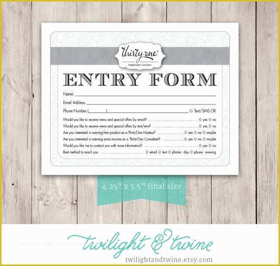 Entry form Template Free Of Thirty One Drawing Entry form Pdf Printable Template