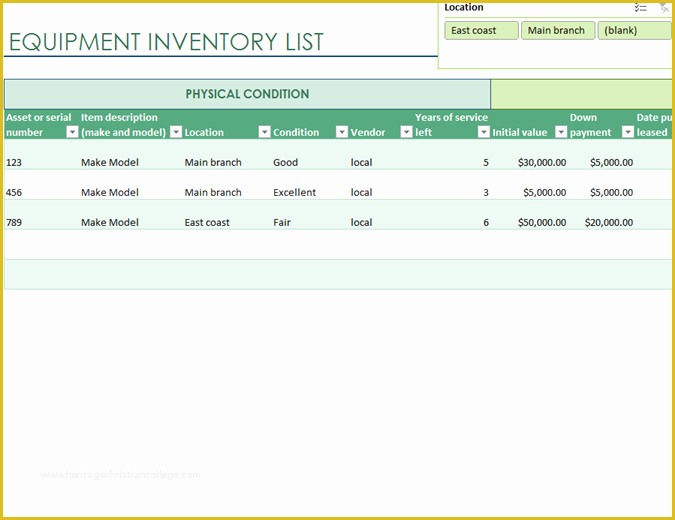 Equipment Inventory Template Free Download Of Equipment Inventory List