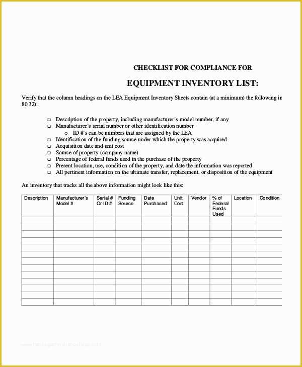 Equipment Inventory Template Free Download Of Equipment Inventory List Templates 9 Free Word Pdf