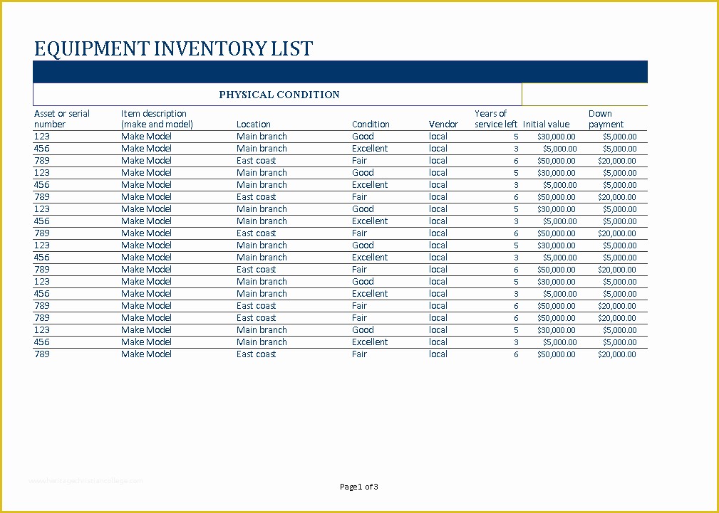 Equipment Inventory Template Free Download Of Free Business Equipment Inventory List