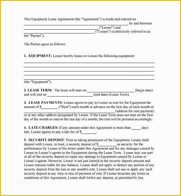 Equipment Lease Template Free Of 11 Equipment Lease forms to Download for Free