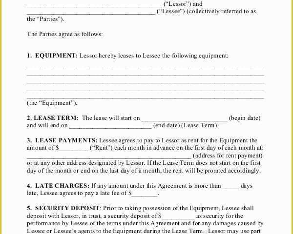 Equipment Lease Template Free Of 11 Equipment Rental Agreement Doc Pdf