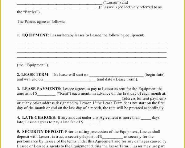 Equipment Lease Template Free Of 11 Equipment Rental Agreement Doc Pdf