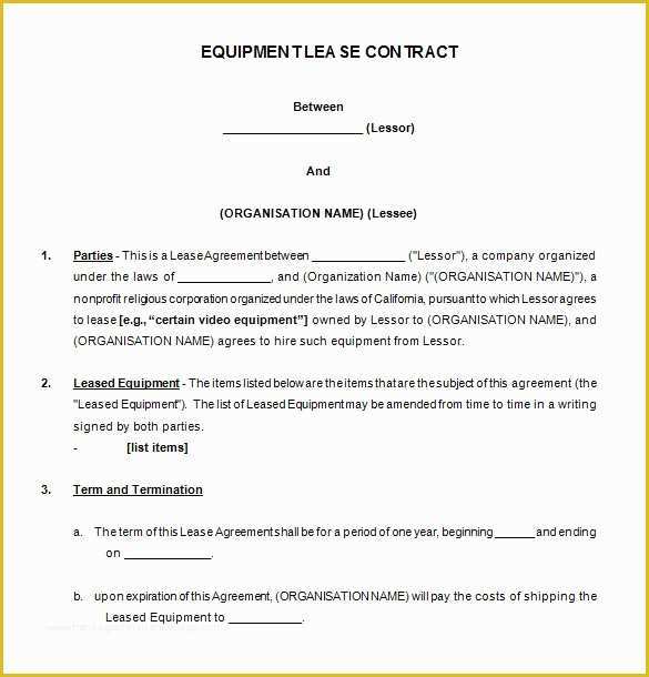 Equipment Lease Template Free Of 11 Lease Contract Templates Free Word Pdf Documents