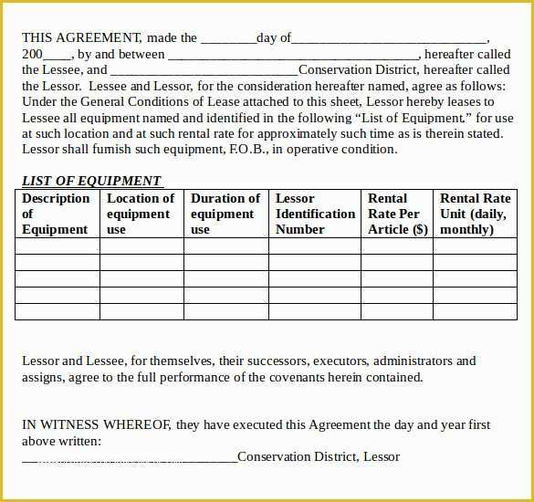 Equipment Lease Template Free Of 12 Equipment Lease Agreement – Samples Examples & format