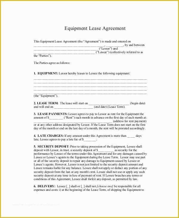 Equipment Lease Template Free Of 17 Standard Lease Agreement Templates Word Pdf Pages
