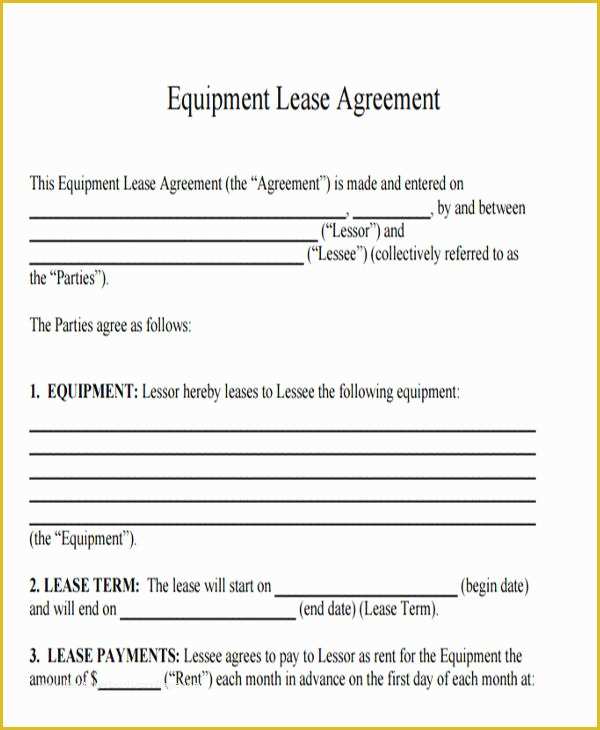 Equipment Lease Template Free Of 19 Printable Lease Agreement Templates Word Pdf Pages