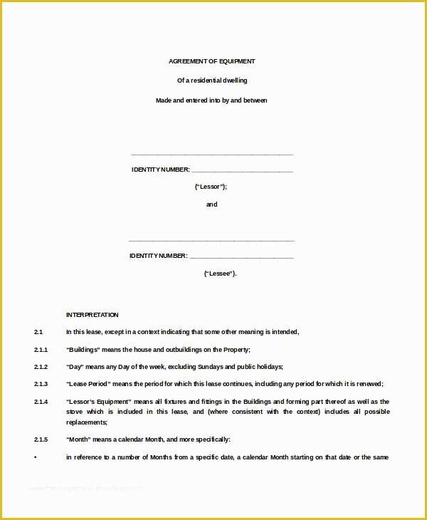 Equipment Lease Template Free Of 20 Equipment Rental Agreement Templates Doc Pdf