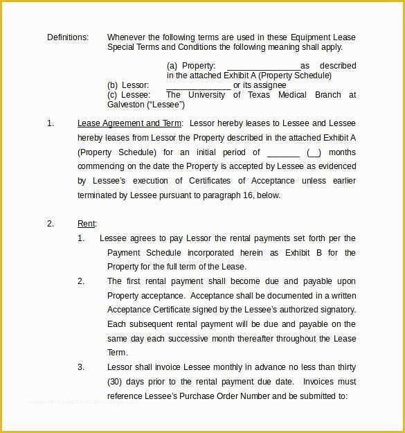 Equipment Lease Template Free Of 7 Equipment Lease Agreement Templates – Samples Examples