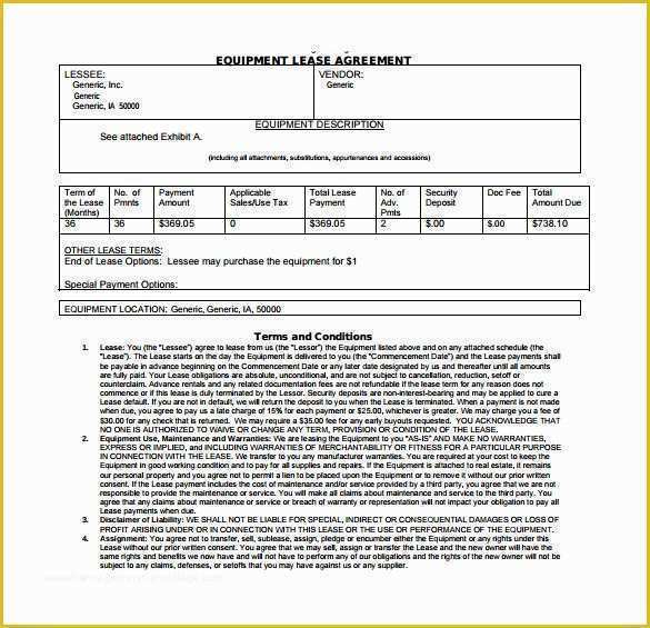 Equipment Lease Template Free Of 9 Equipment Lease Agreement Templates