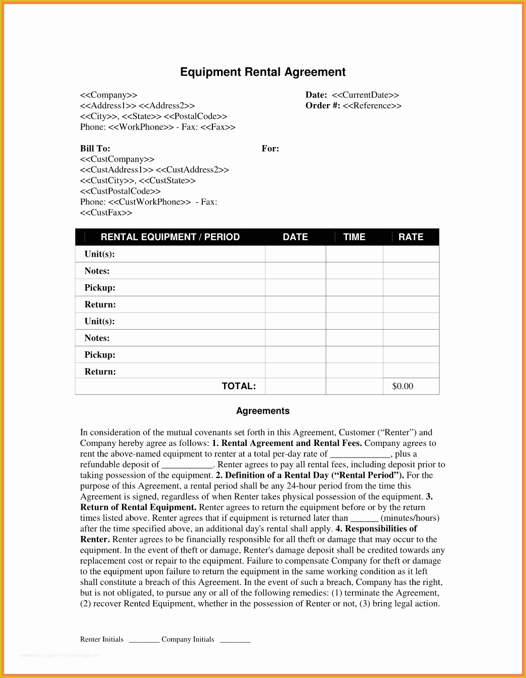 Equipment Lease Template Free Of 9 Equipment Rental Lease Agreement Template